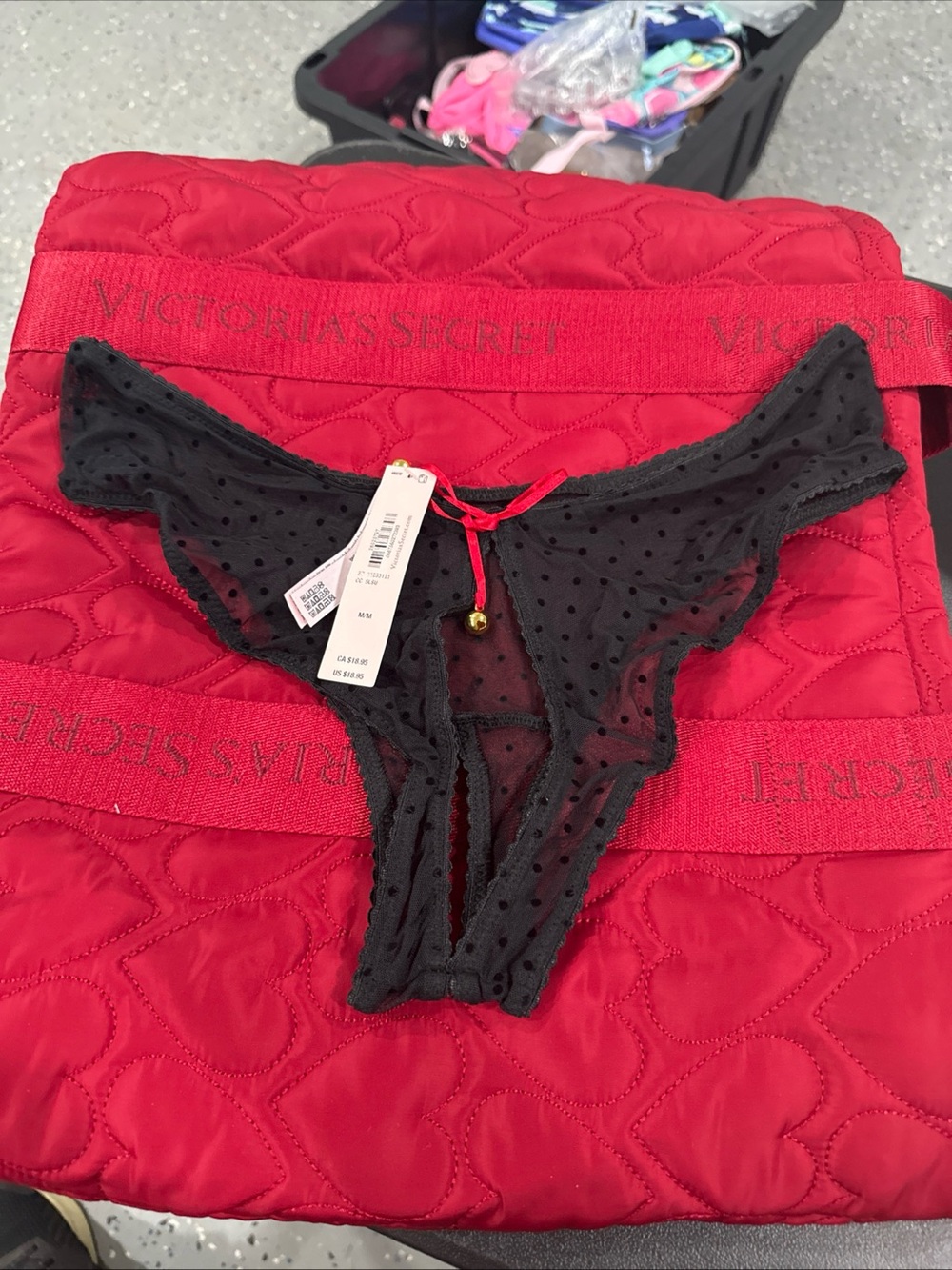 Victoria's Secret Rare Black Sheer Polka Dot Thong with Noisy Bells
